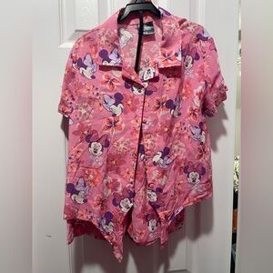 Pink Minnie Mouse Floral Hawaiian Shirt and Shorts Set